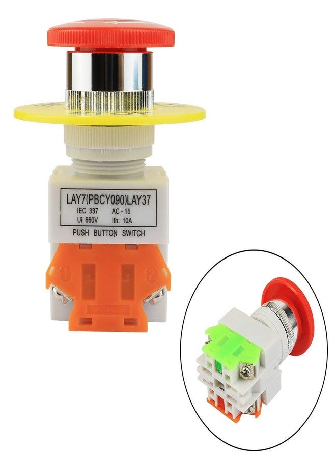 POWER 2PCS Red Mushroom Cap 1NO 1NC DPST Emergency Stop Push Button Switch AC 660V 10A - Image 2